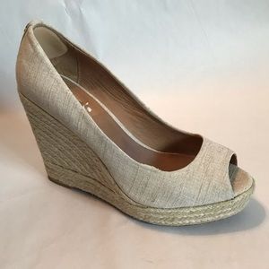 COACH Size 8.5 Natural Canvas Espadrille Wedges